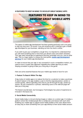 4 features to keep in mind to develop great
