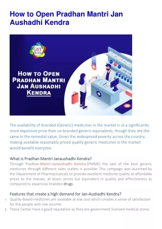 How to Open Pradhan Mantri Jan Aushadhi Kendra