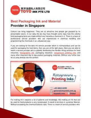 Best Packaging Ink and Material Provider in Singapore