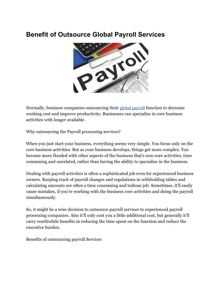 benefit of outsource global payroll services
