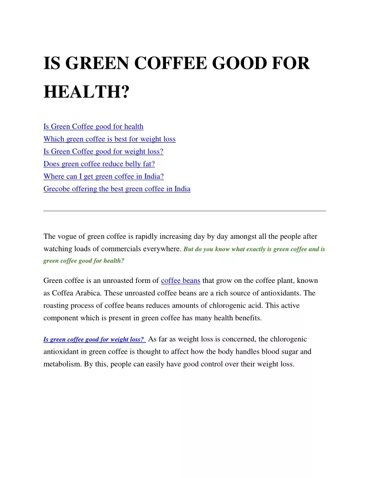 is green coffee good for health