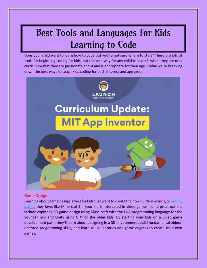 best tools and languages for kids learning to code