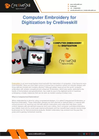 Computer Embroidery for Digitization by Cre8iveskill