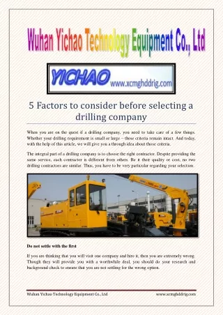 Selecting a drilling company xcmghddrig Wuhan Yichao Technology Equipment Co., Ltd