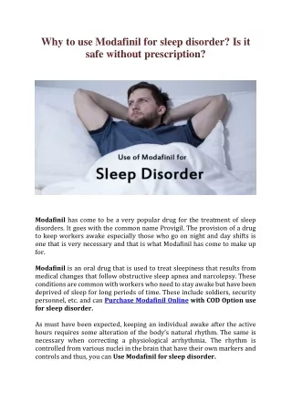 Why to use Modafinil for sleep disorder? Is it safe without prescription?