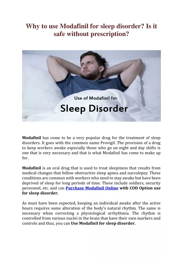 why to use modafinil for sleep disorder