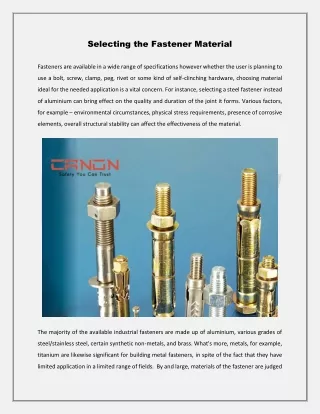 selecting the fastener material