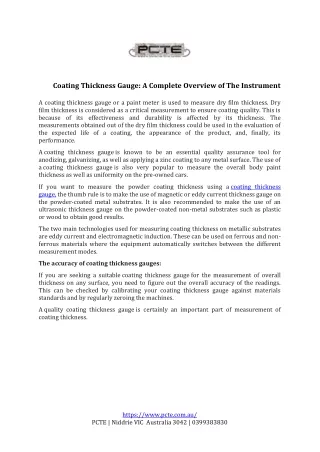 Coating Thickness Gauge: A Complete Overview of The Instrument