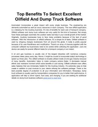 Top Benefits To Select Excellent Oilfield And Dump Truck Software