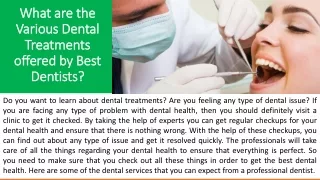 What are the Various Dental Treatments offered by Best Dentists