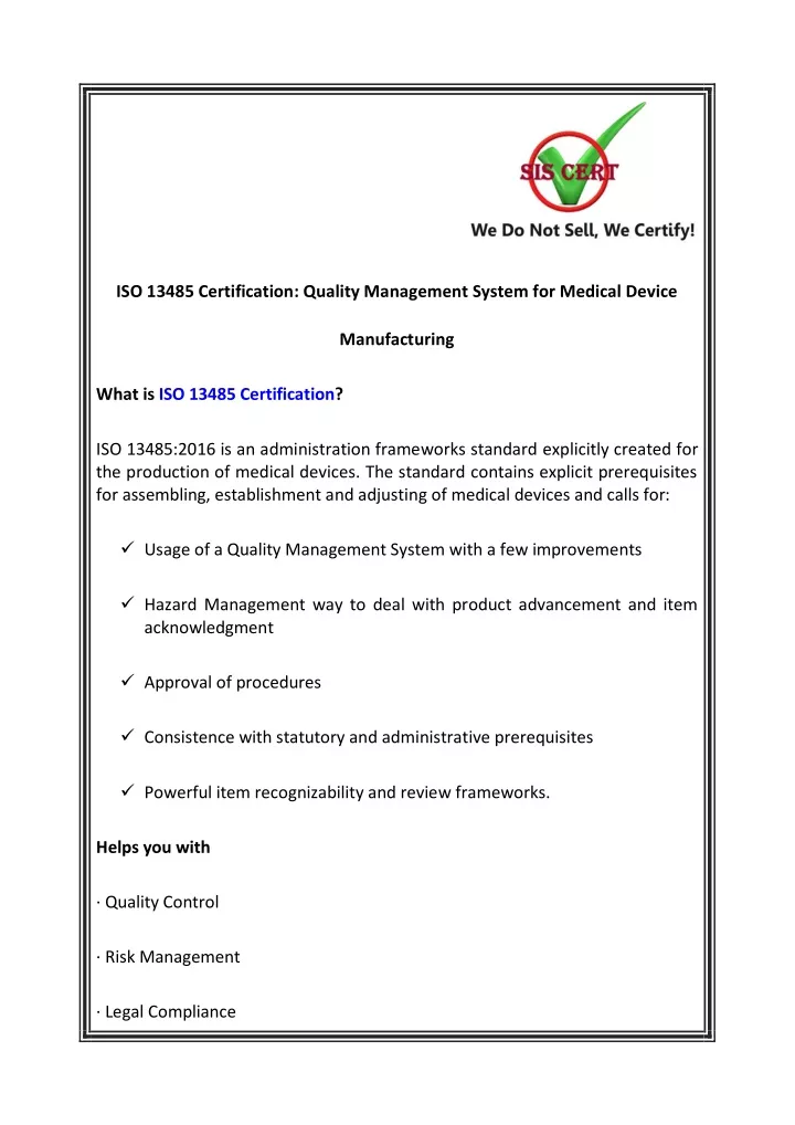 iso 13485 certification quality management system