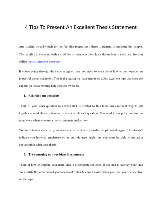 4 Tips To Present An Excellent Thesis Statement