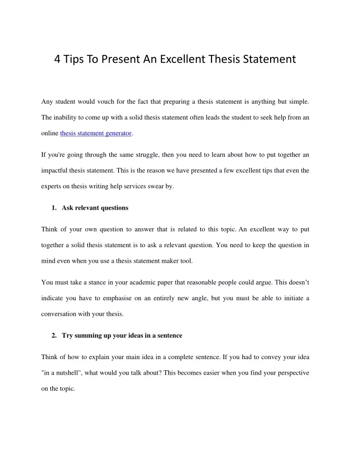 4 tips to present an excellent thesis statement