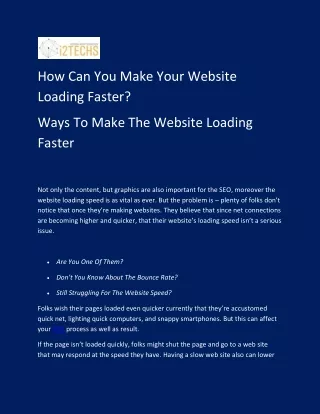 How Can You Make Your Website Loading Faster?