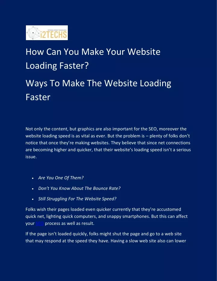 how can you make your website loading faster