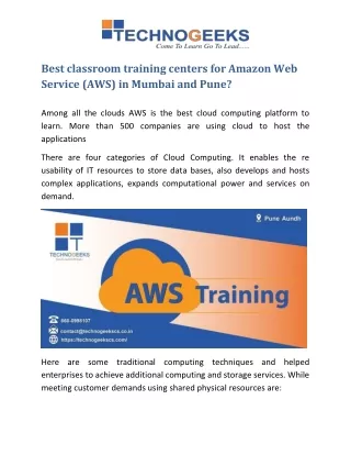 Best classroom training centers for Amazon Web Service (AWS) in Mumbai and Pune?