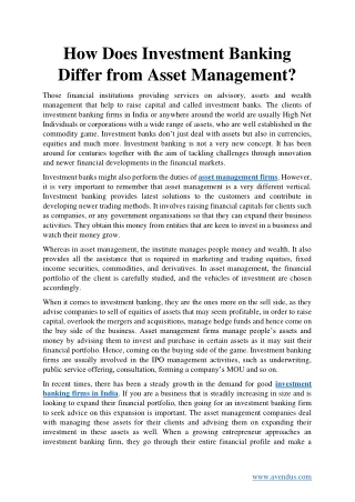 how does investment banking differ from asset