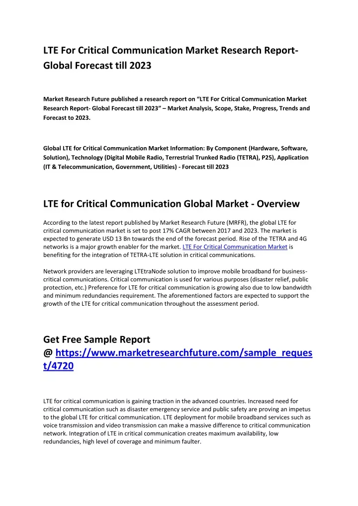 lte for critical communication market research