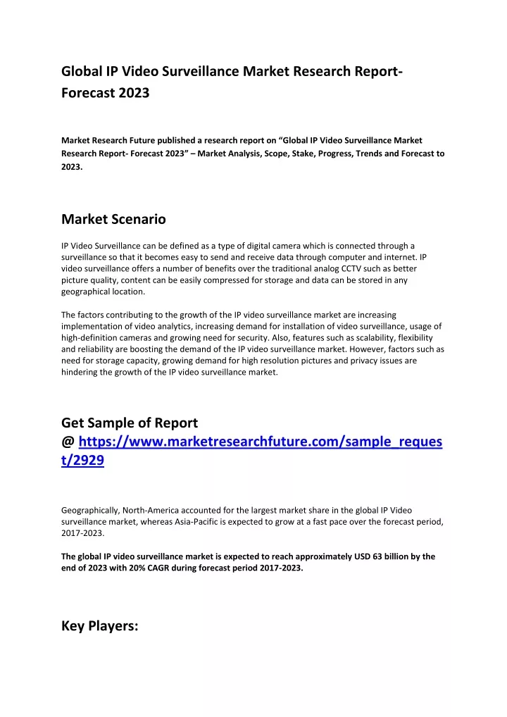 global ip video surveillance market research