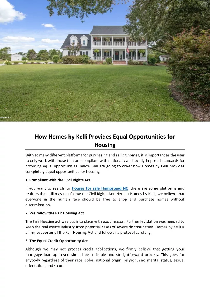 how homes by kelli provides equal opportunities