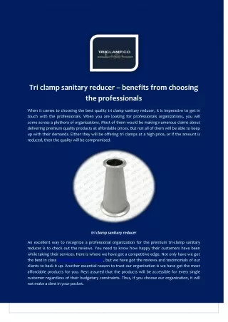 tri clamp sanitary reducer benefits from choosing