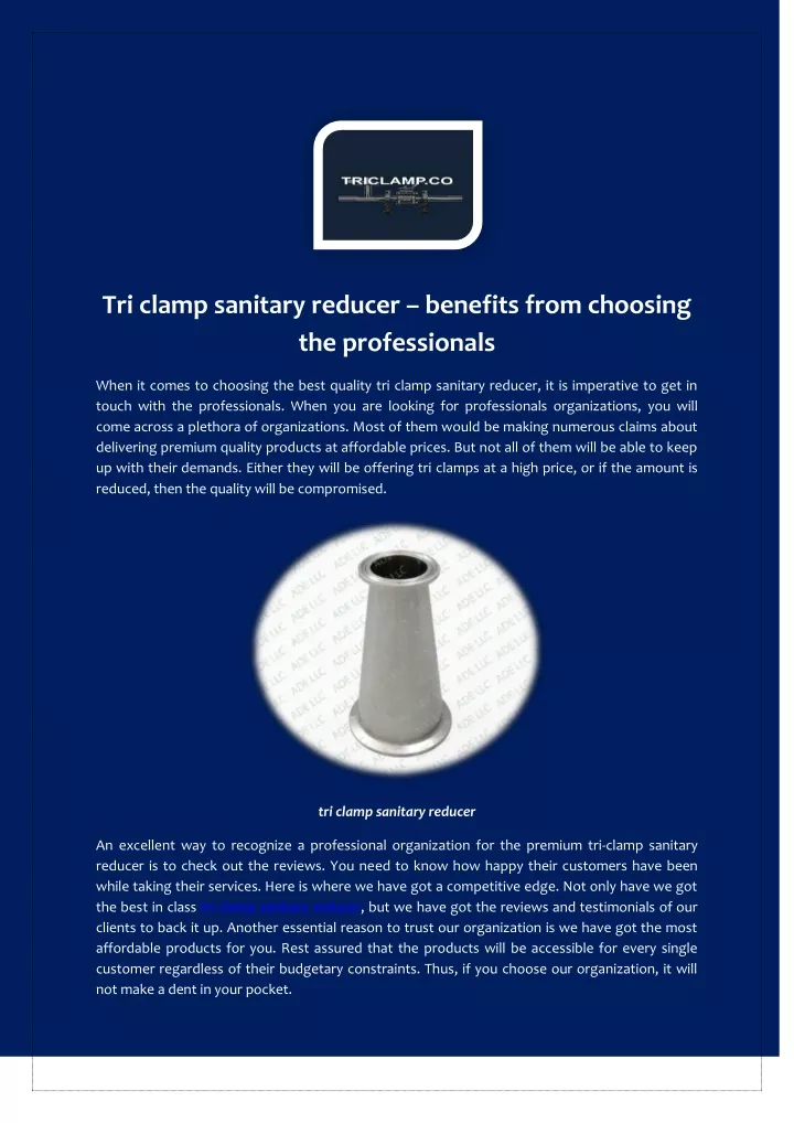 tri clamp sanitary reducer benefits from choosing