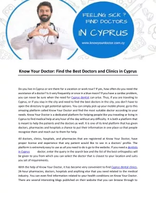 Know Your Doctor: Find the Best Doctors and Clinics in Cyprus