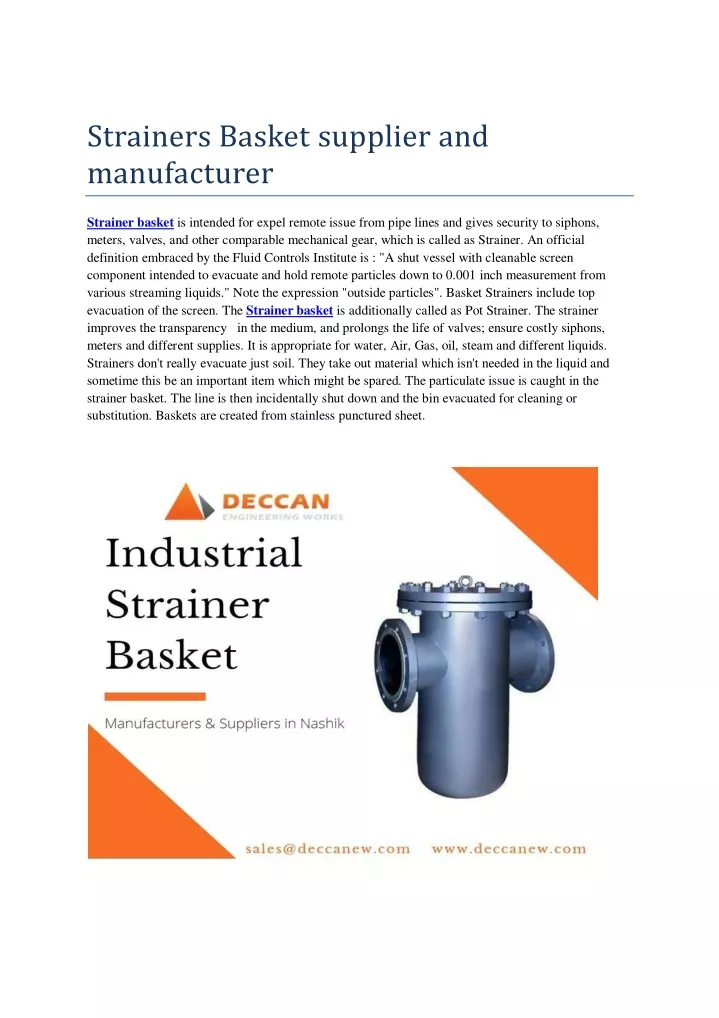 strainers basket supplier and manufacturer