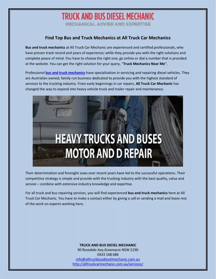 find top bus and truck mechanics at all truck