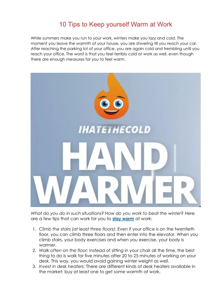 10 tips to keep yourself warm at work