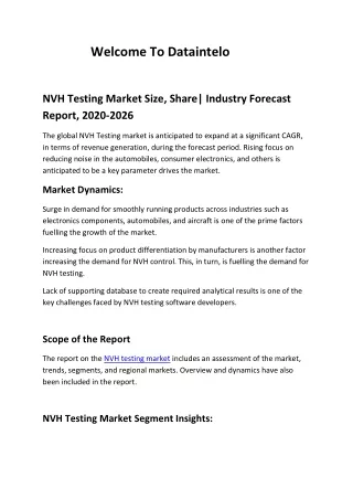 NVH Testing Market Size, Share| Industry Forecast Report, 2020-2026