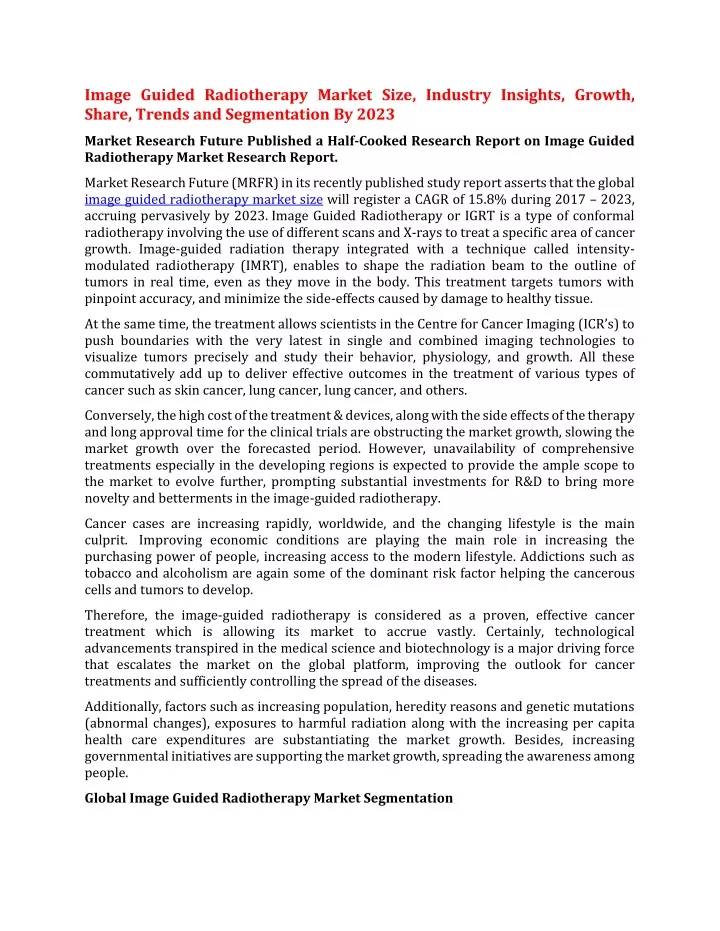 image guided radiotherapy market size industry