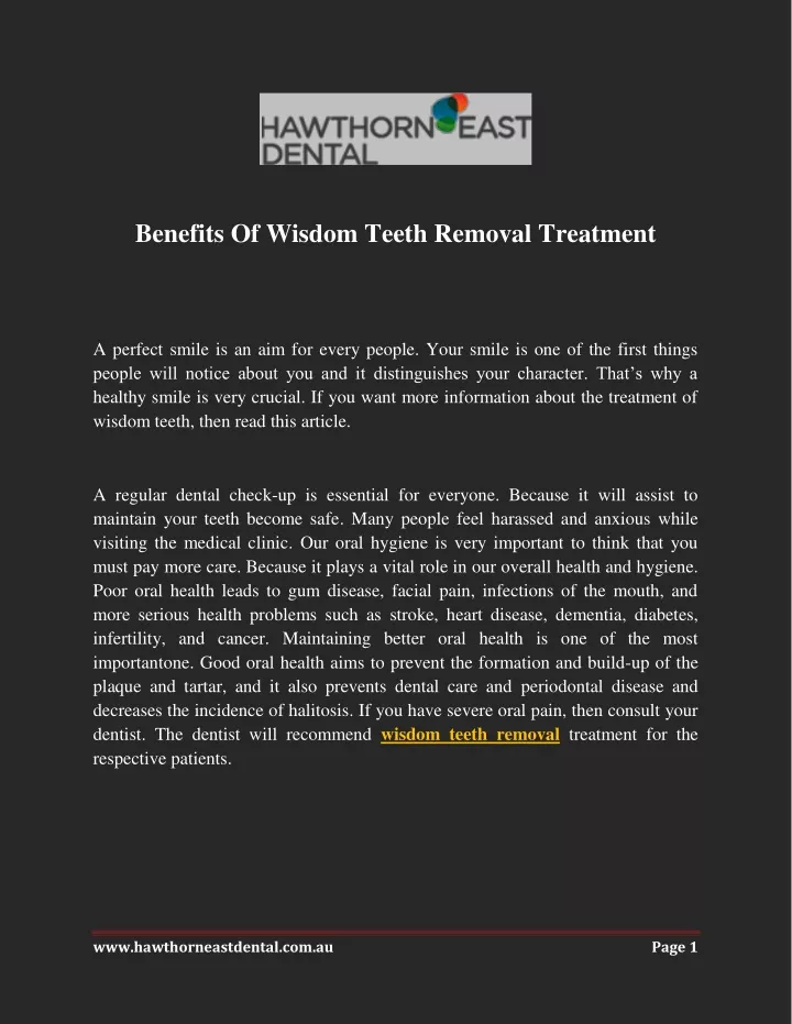 benefits of wisdom teeth removal treatment