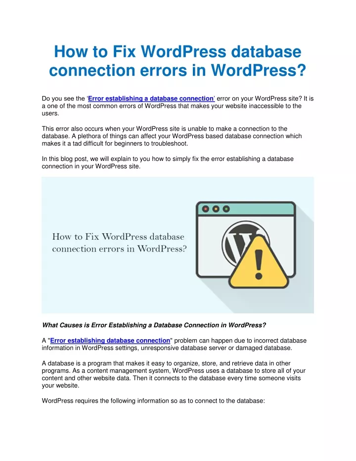how to fix wordpress database connection errors