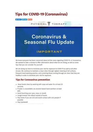 Tips for COVID-19 (Coronavirus)