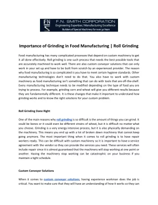 importance of grinding in food manufacturing roll