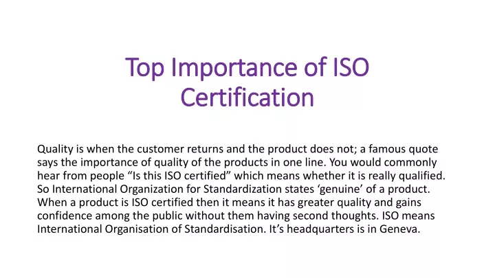 top importance of iso certification