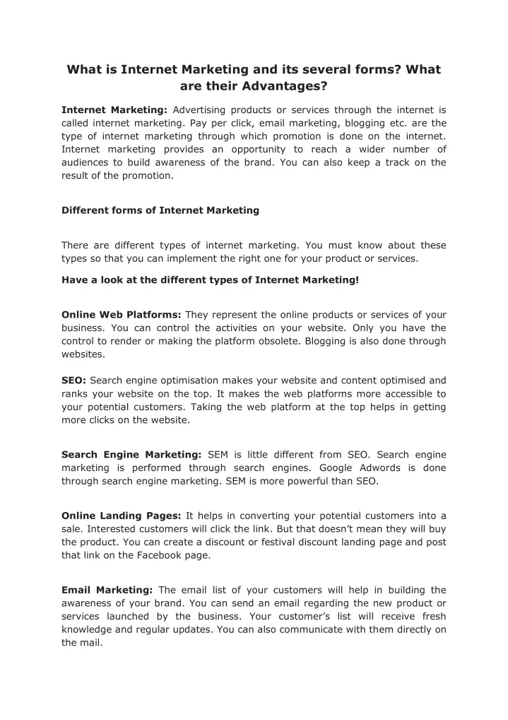 what is internet marketing and its several forms