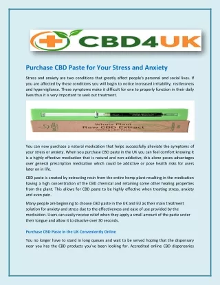 Purchase CBD Paste for Your Stress and Anxiety