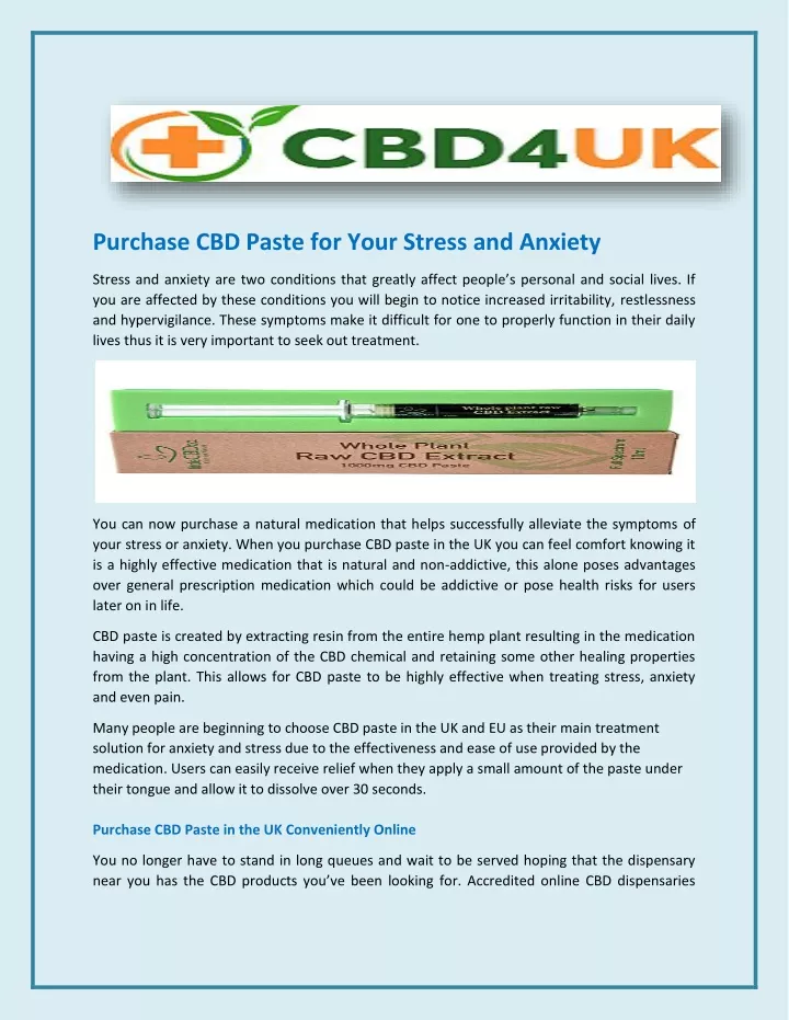 purchase cbd paste for your stress and anxiety