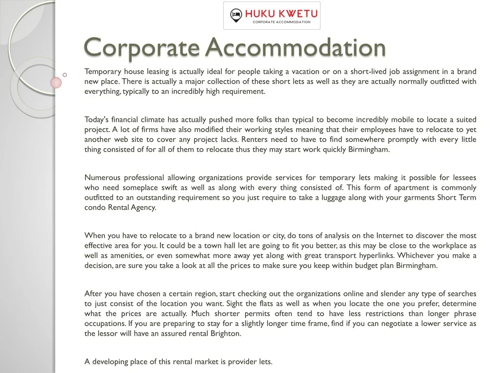 PPT - Corporate Accommodation PowerPoint Presentation, free download ...
