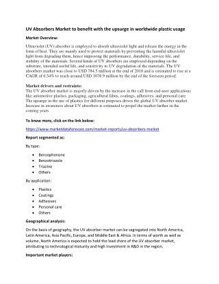 uv absorbers market to benefit with the upsurge