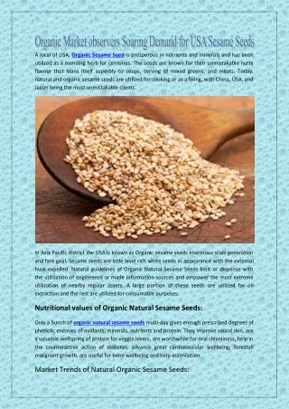 Organic Market observers Soaring Demand for USA Sesame Seeds