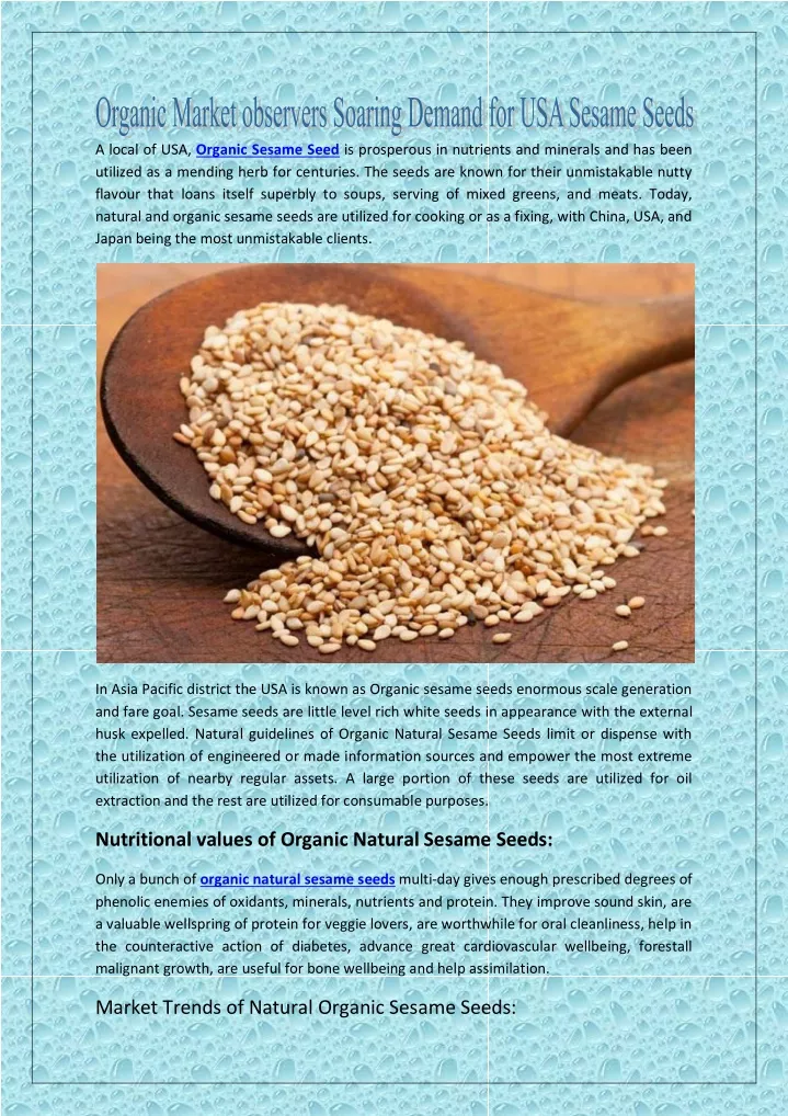 a local of usa organic sesame seed is prosperous
