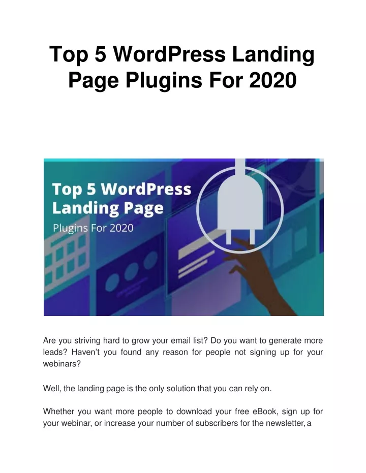 top 5 wordpress landing page plugins for 2020