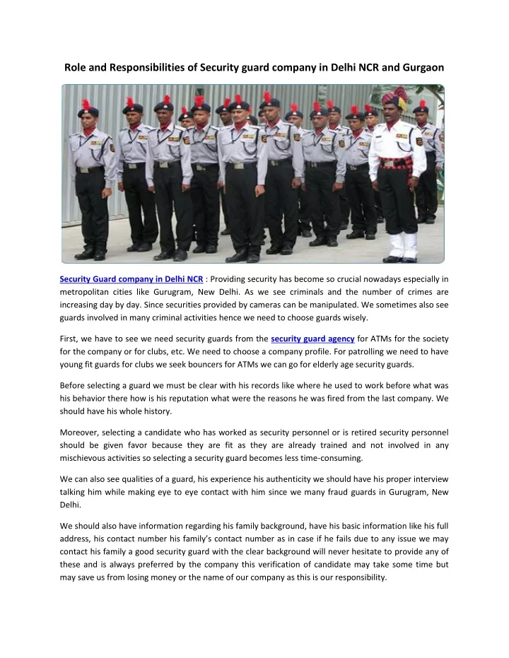role and responsibilities of security guard