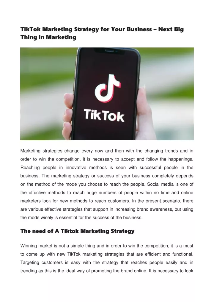 tiktok marketing strategy for your business next