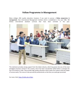 Fellow Programme in Management