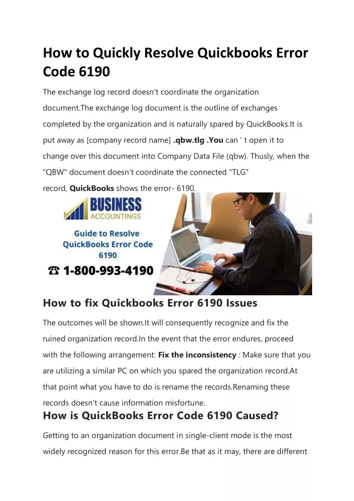 how to quickly resolve quickbooks error code 6190