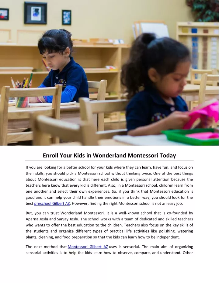 enroll your kids in wonderland montessori today